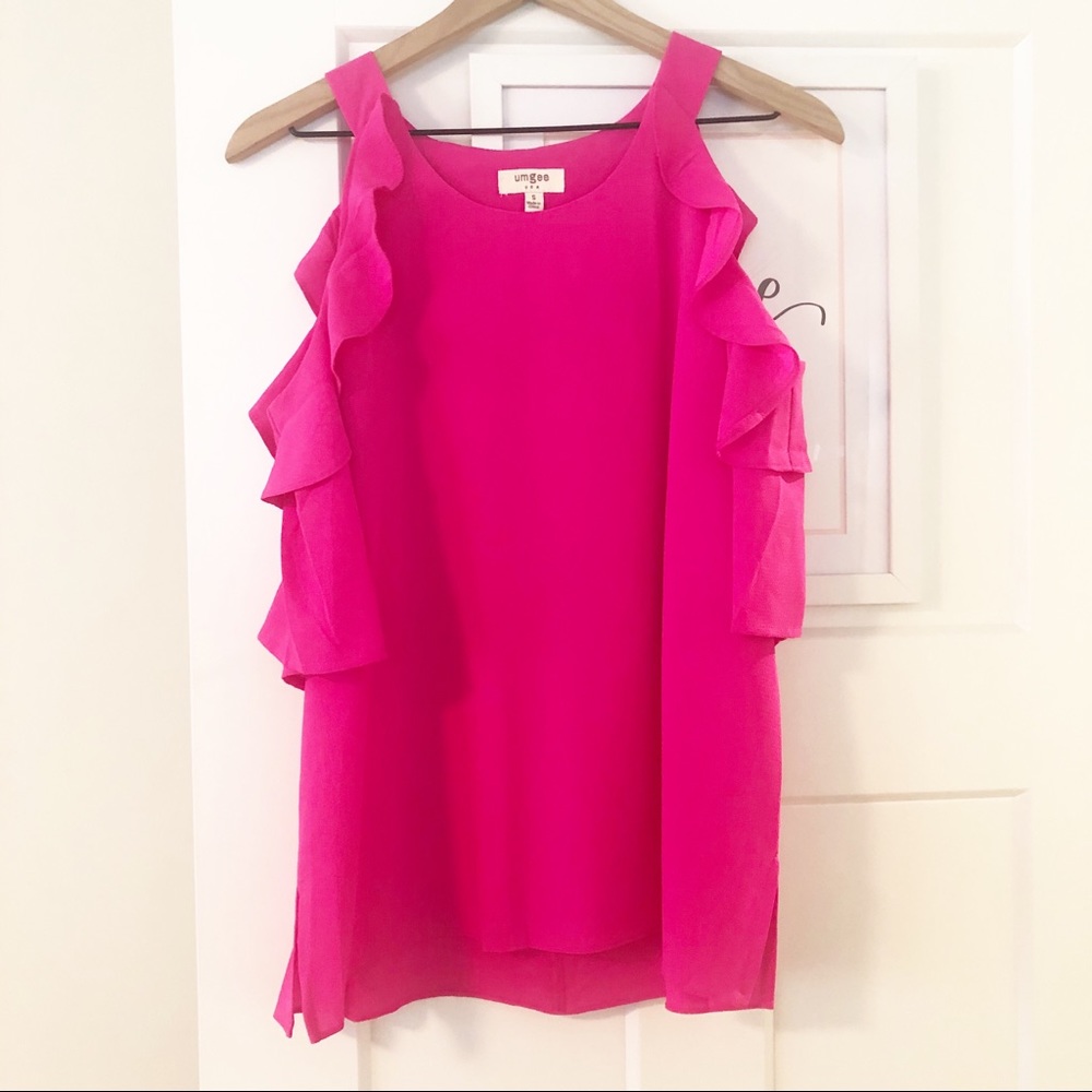 UMGEE Cold Shoulder Ruffle Sleeve Tunic Blouse